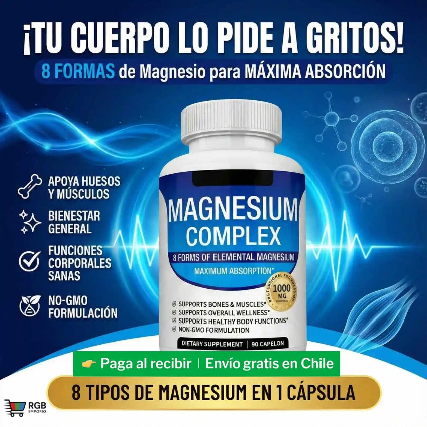 MAGNESIO COMPLEX (60 caps) - 8 tipos de magnesio de alta absorción para dormir mejor y rendir más.