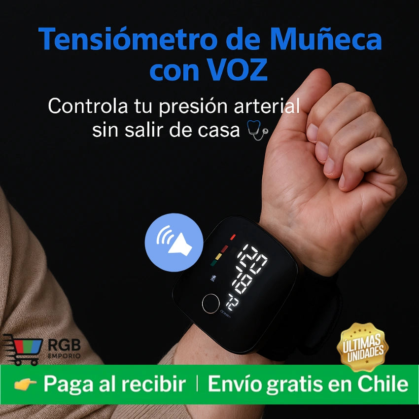 Tensiometro de muñeca con VOZ - Controla tu presión arterial sin salir de casa 🩺