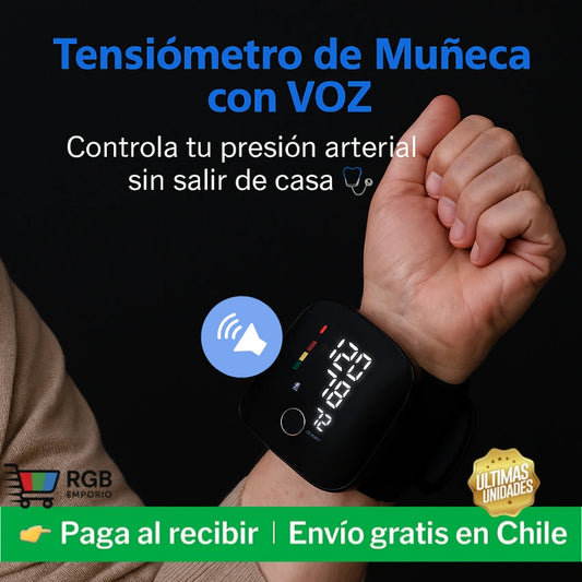 Tensiometro de muñeca con VOZ - Controla tu presión arterial sin salir de casa 🩺
