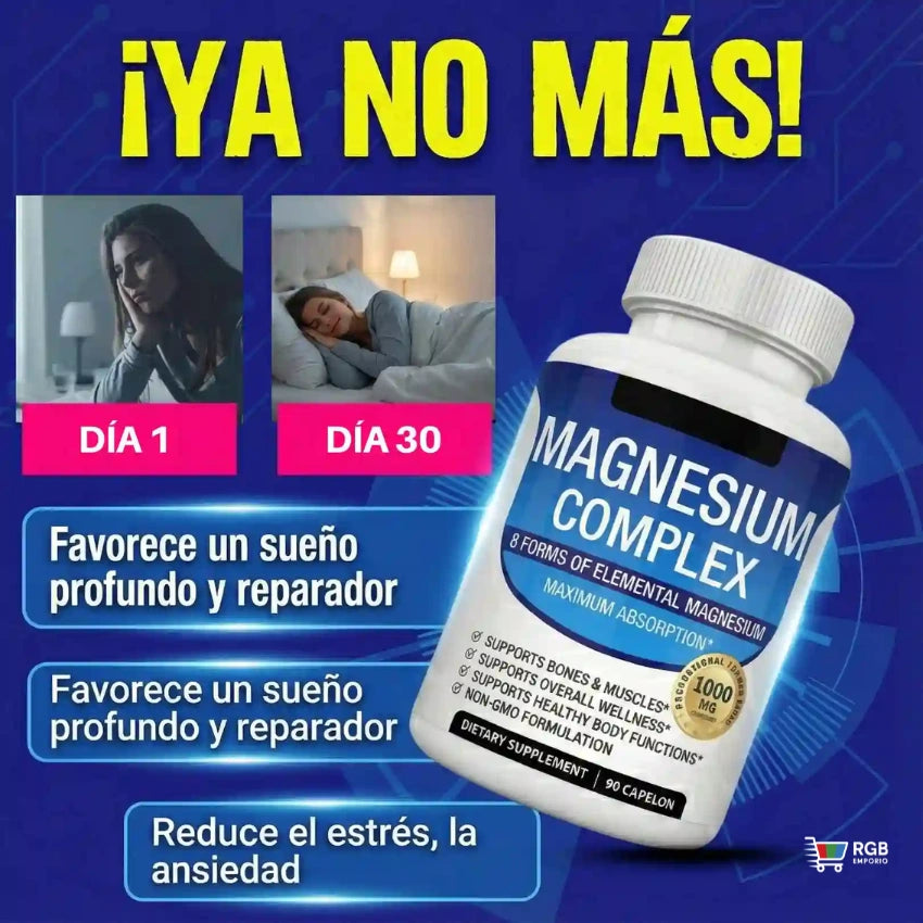 MAGNESIO COMPLEX (60 caps) - 8 tipos de magnesio de alta absorción para dormir mejor y rendir más.