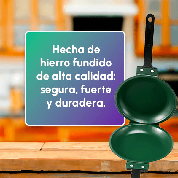 Sarten doble cara 👉 No más accidentes al voltear tus tortillas y panqueques.