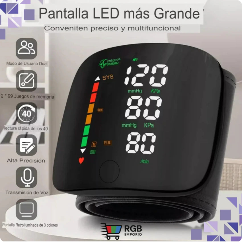 Tensiometro de muñeca con VOZ - Controla tu presión arterial sin salir de casa 🩺